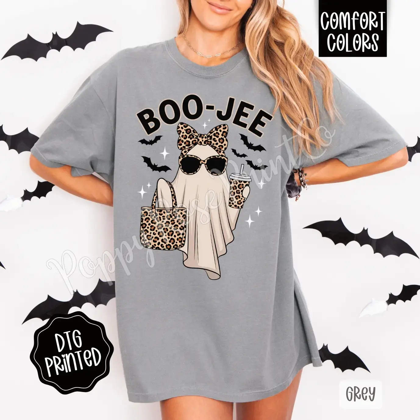 Womens Comfort Colors Halloween Shirt, Trendy Boojee Ghost Graphic Tee, Spooky Fall Top - photo 5