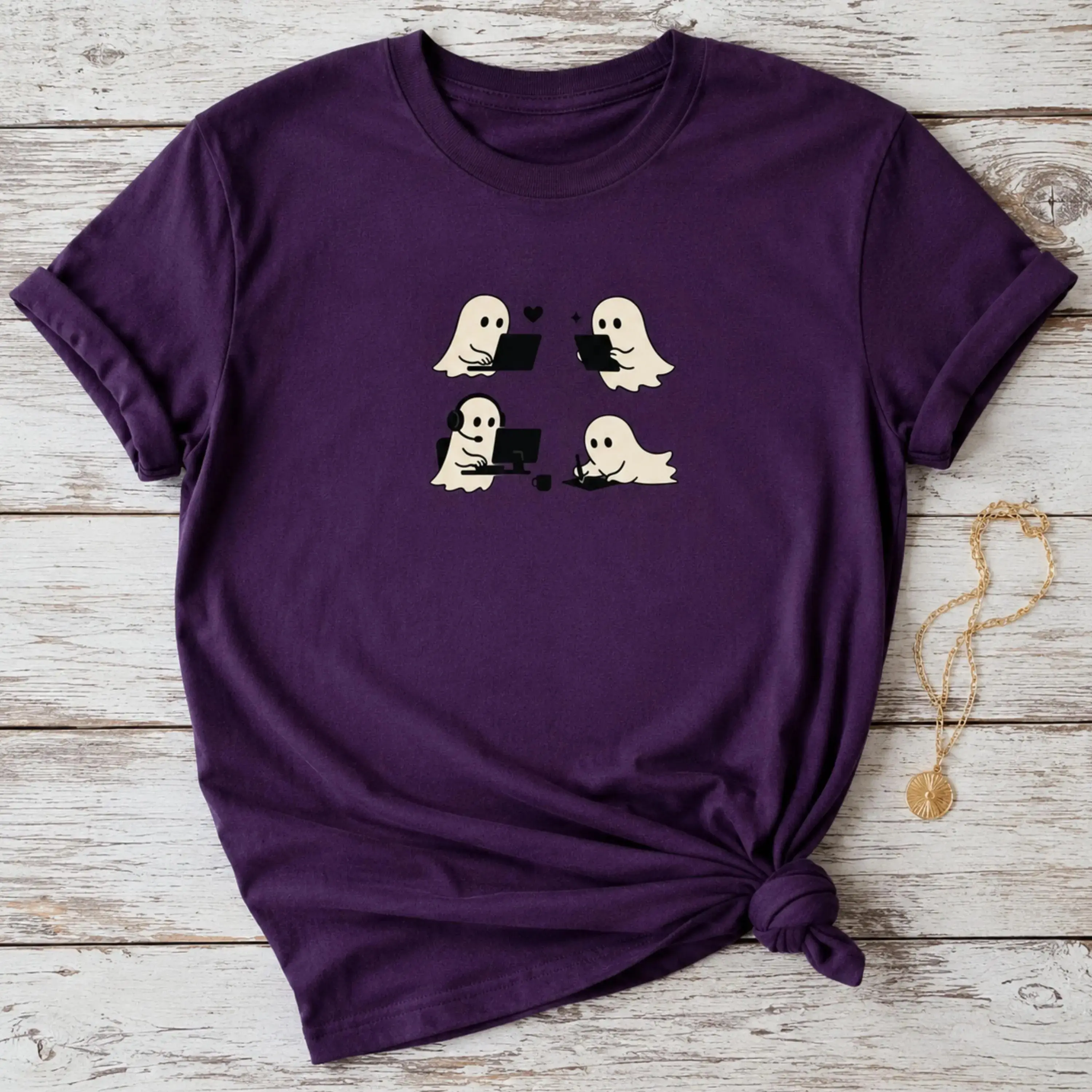 Summerween Pastel Goth Halloween Tee for Women, Cute Ghost Bat Graphic Short Sleeve Cotton T-Shirt, Customizable Casual Top