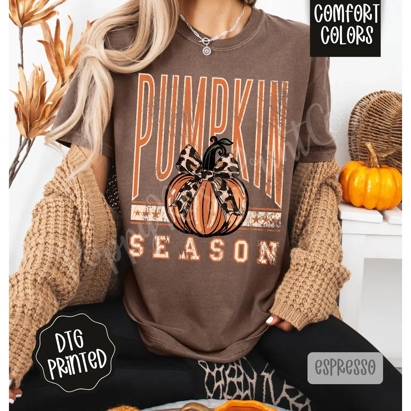 Womens Fall Graphic Tee, Comfort Colors Autumn Shirt, Trendy Pumpkin Spice Top - photo 2