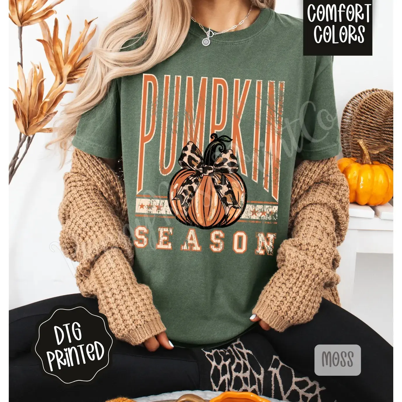 Womens Fall Graphic Tee, Comfort Colors Autumn Shirt, Trendy Pumpkin Spice Top - photo 3