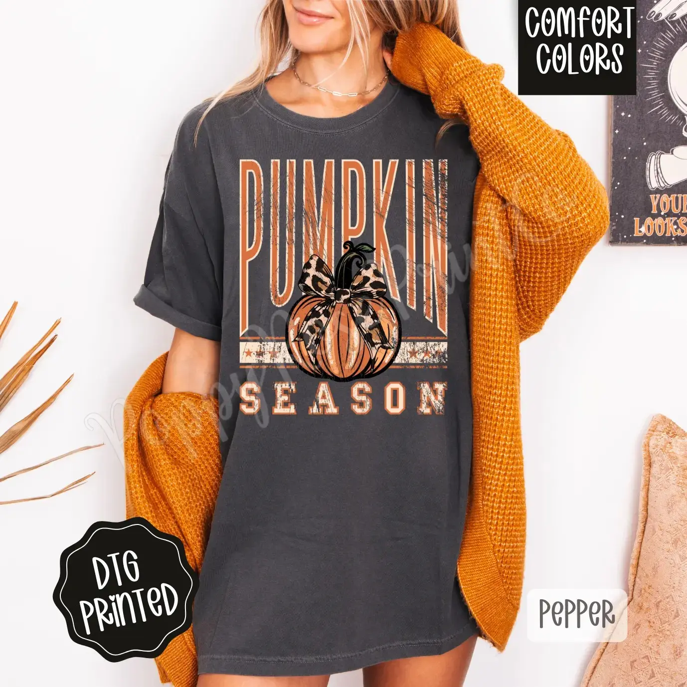 Womens Fall Graphic Tee, Comfort Colors Autumn Shirt, Trendy Pumpkin Spice Top - photo 4