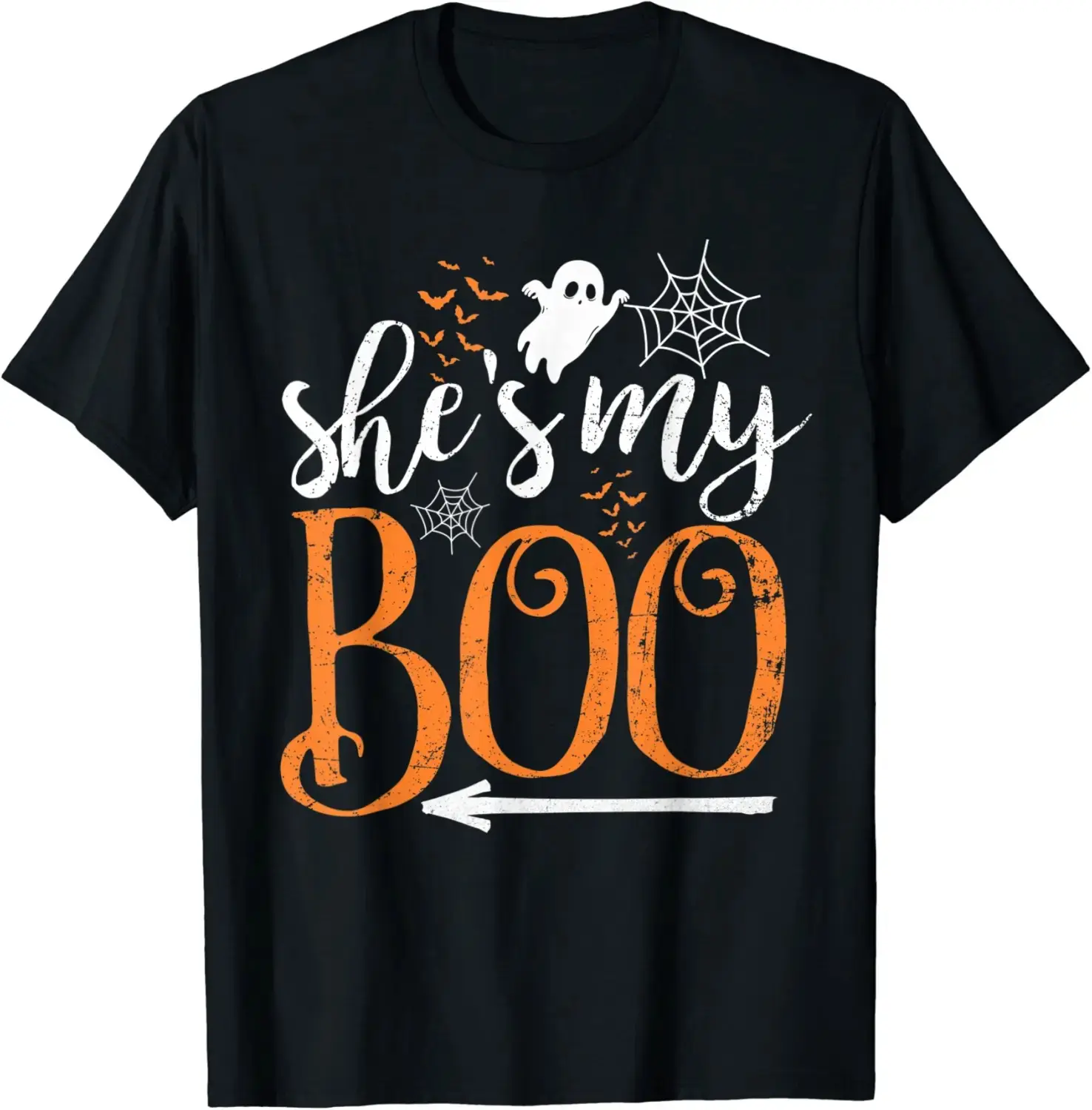 Womens She's My Boo Halloween Costume T-Shirt, Matching Couple Ghost Graphic Tee, Cute Funny Party Top