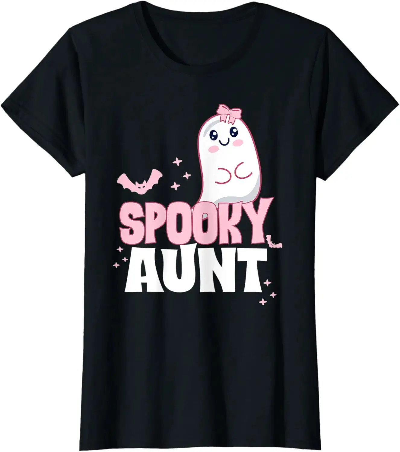 Womens Spooky Aunt Shirt, Cute Pink White Ghost Boo Halloween Family Matching Graphic Tee Gift