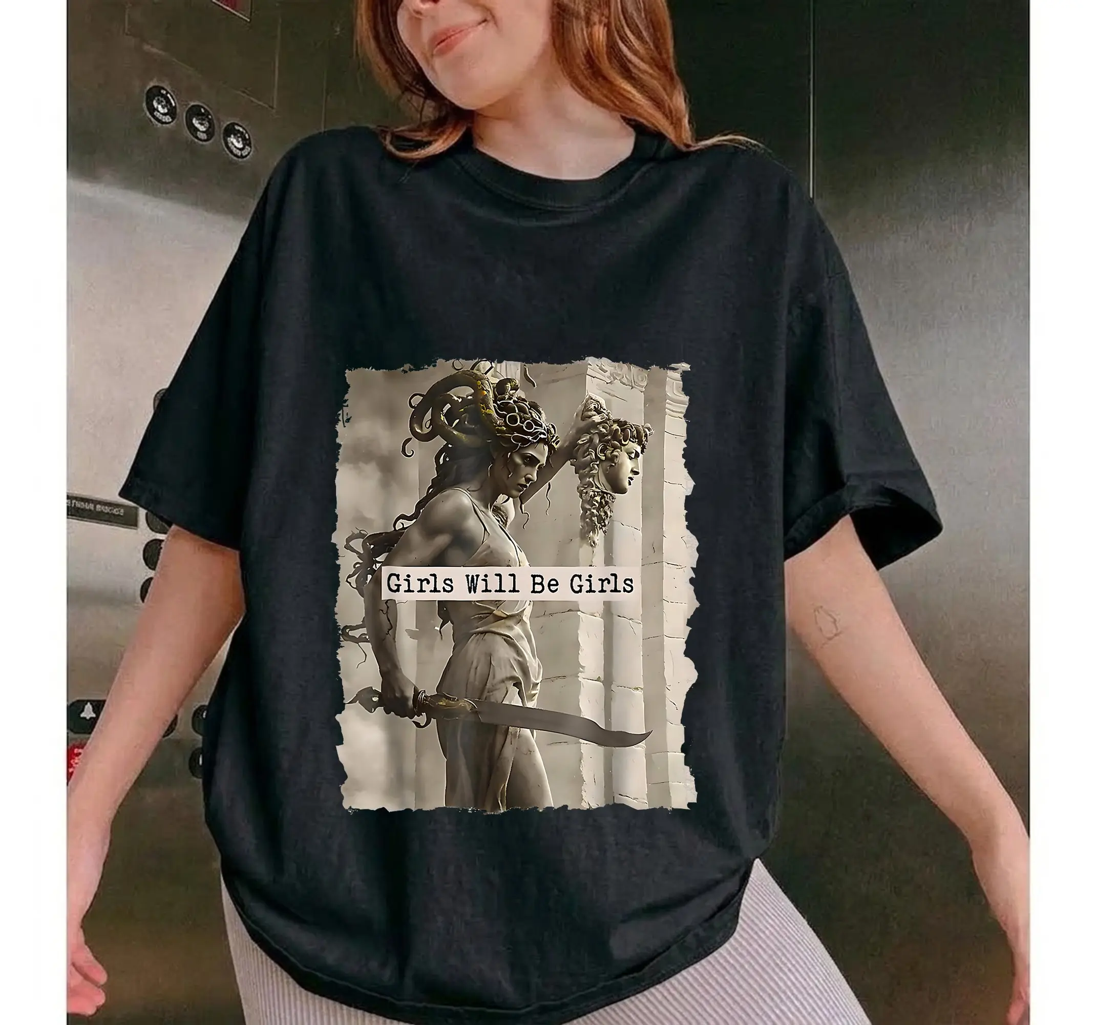 Womens Spooky Witchy Halloween Tee, Girls Will Be Girls Monster Graphic Shirt