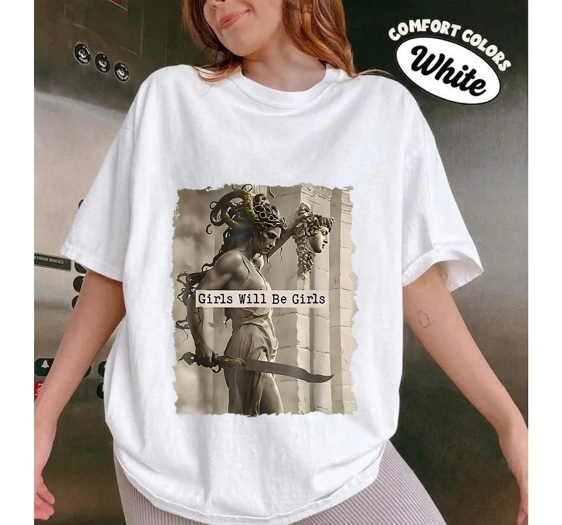 Womens Spooky Witchy Halloween Tee, Girls Will Be Girls Monster Graphic Shirt - photo 2