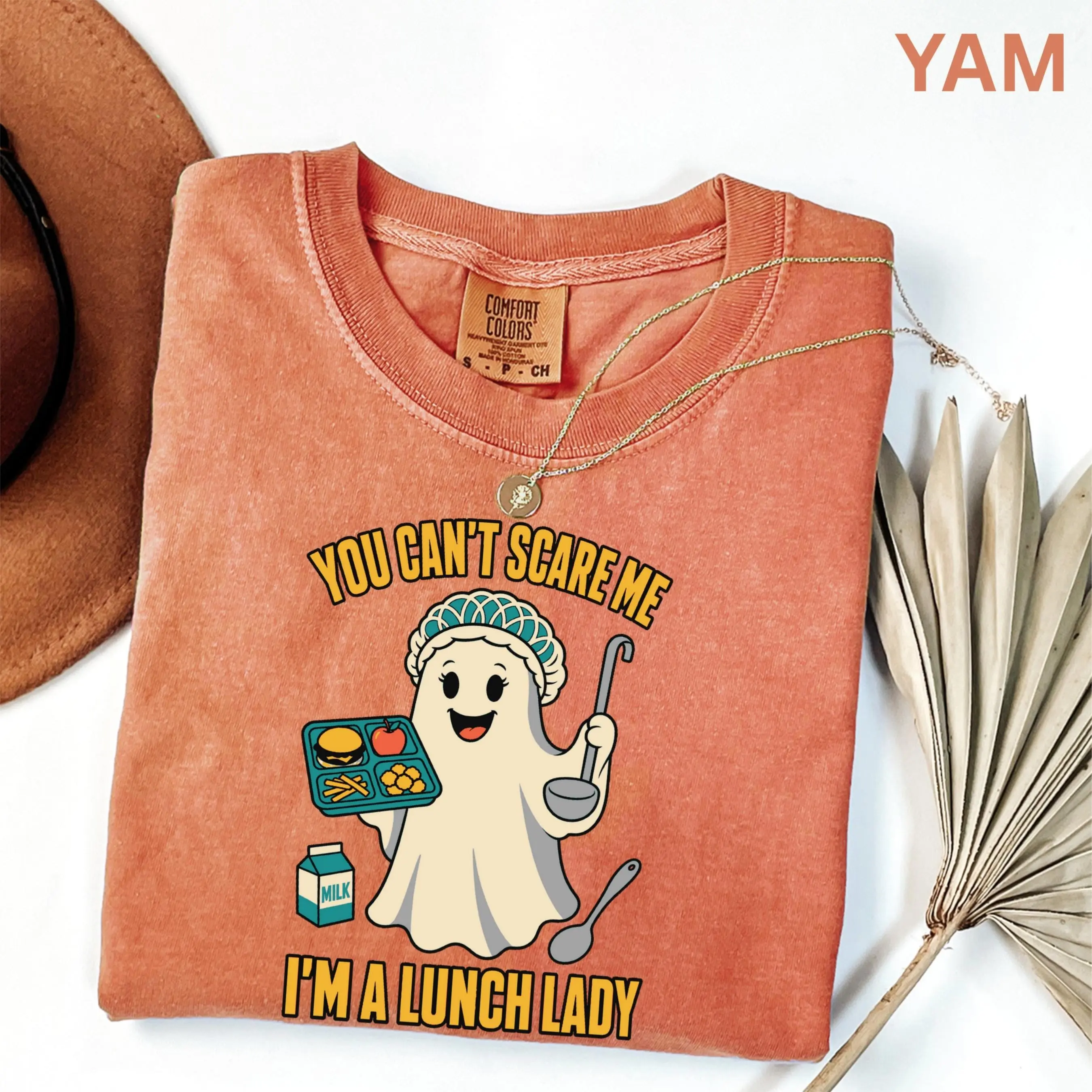You Can't Scare Me Lunch Lady Shirt, Comfort Colors Funny Halloween Ghost Cafeteria School Crew Tee - photo 5