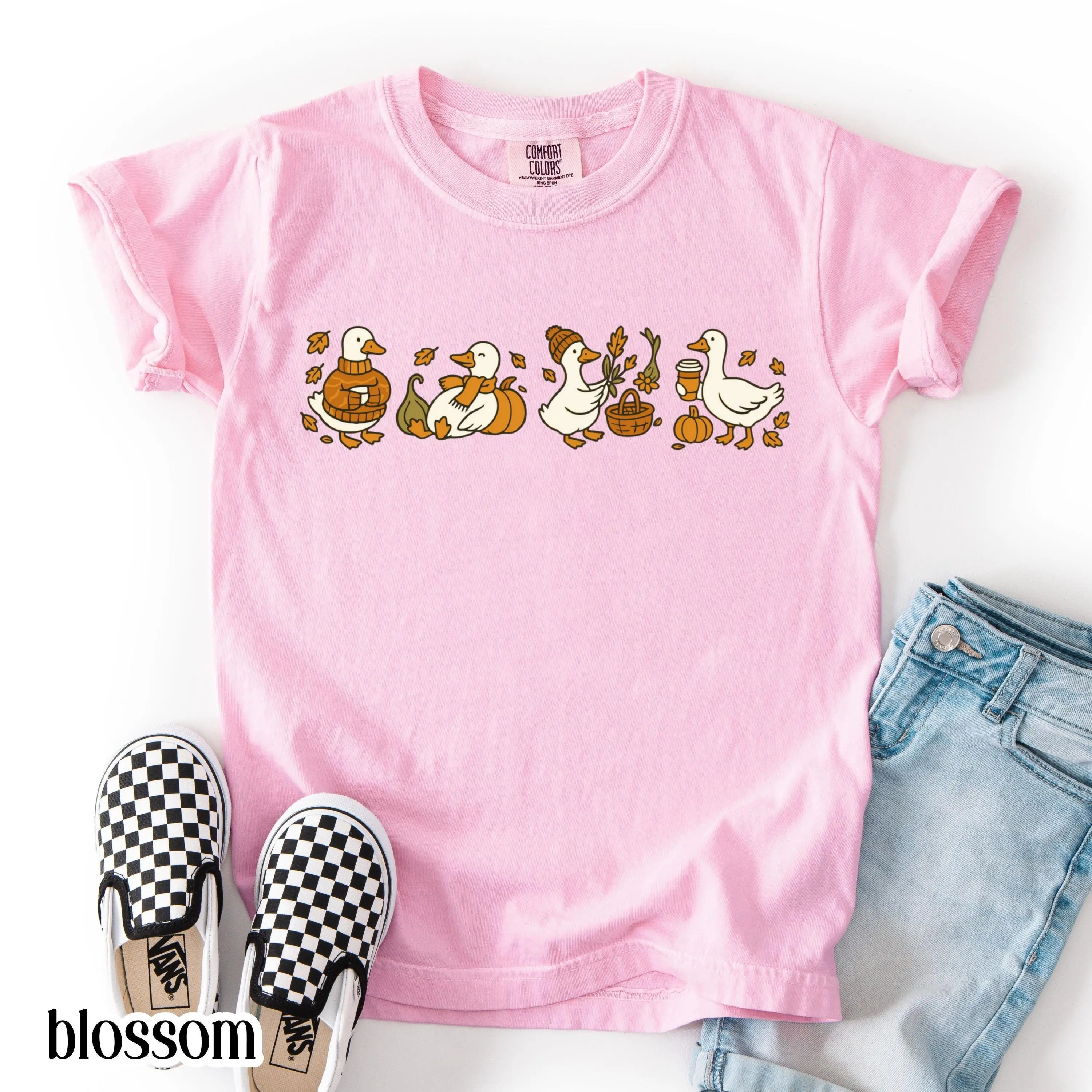 Youth Fall Goose Comfort Colors Shirt, Cozy Silly Autumn Vibes Tee, Thanksgiving Coffee Pumpkin Gourd Halloween Gift - photo 2
