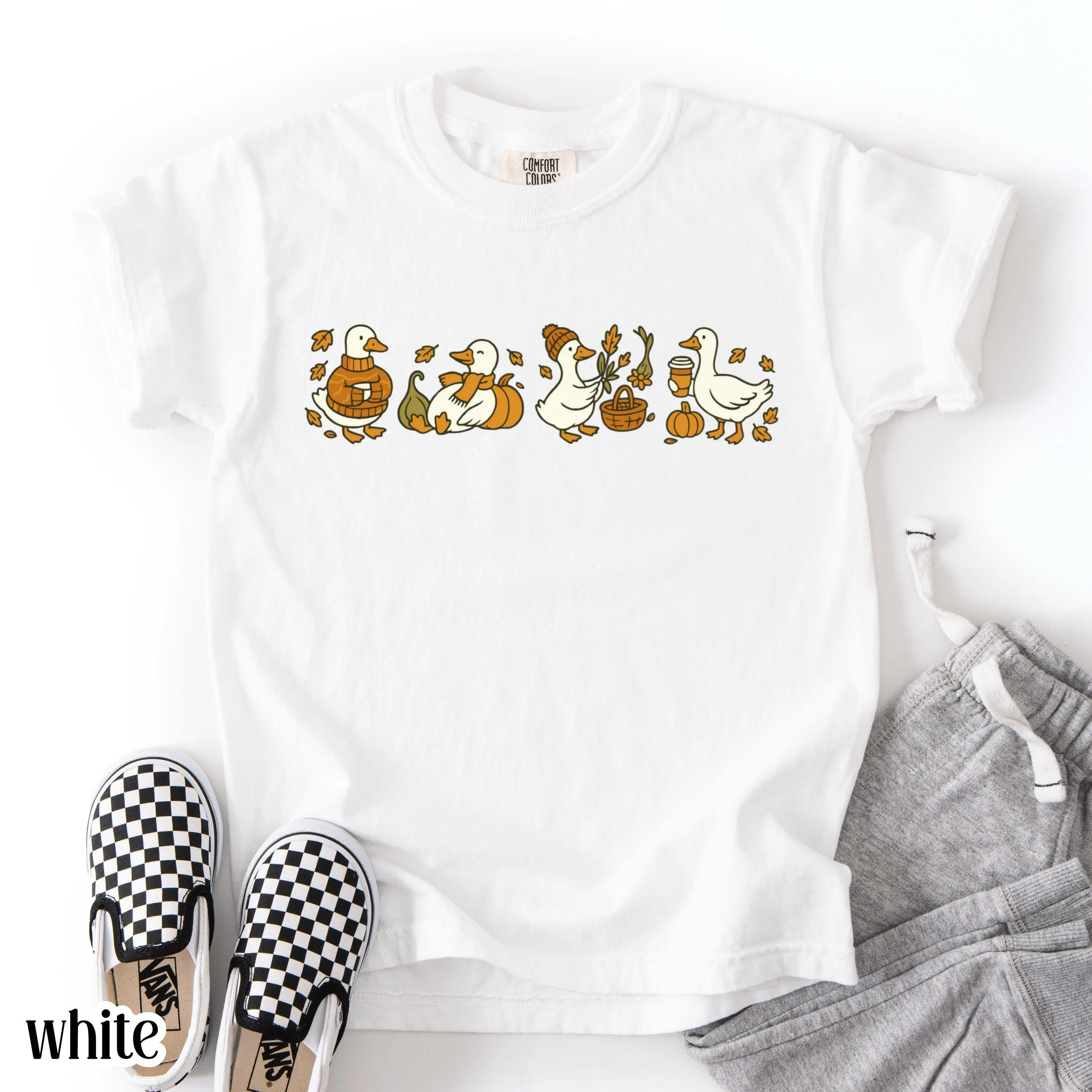 Youth Fall Goose Comfort Colors Shirt, Cozy Silly Autumn Vibes Tee, Thanksgiving Coffee Pumpkin Gourd Halloween Gift - photo 3