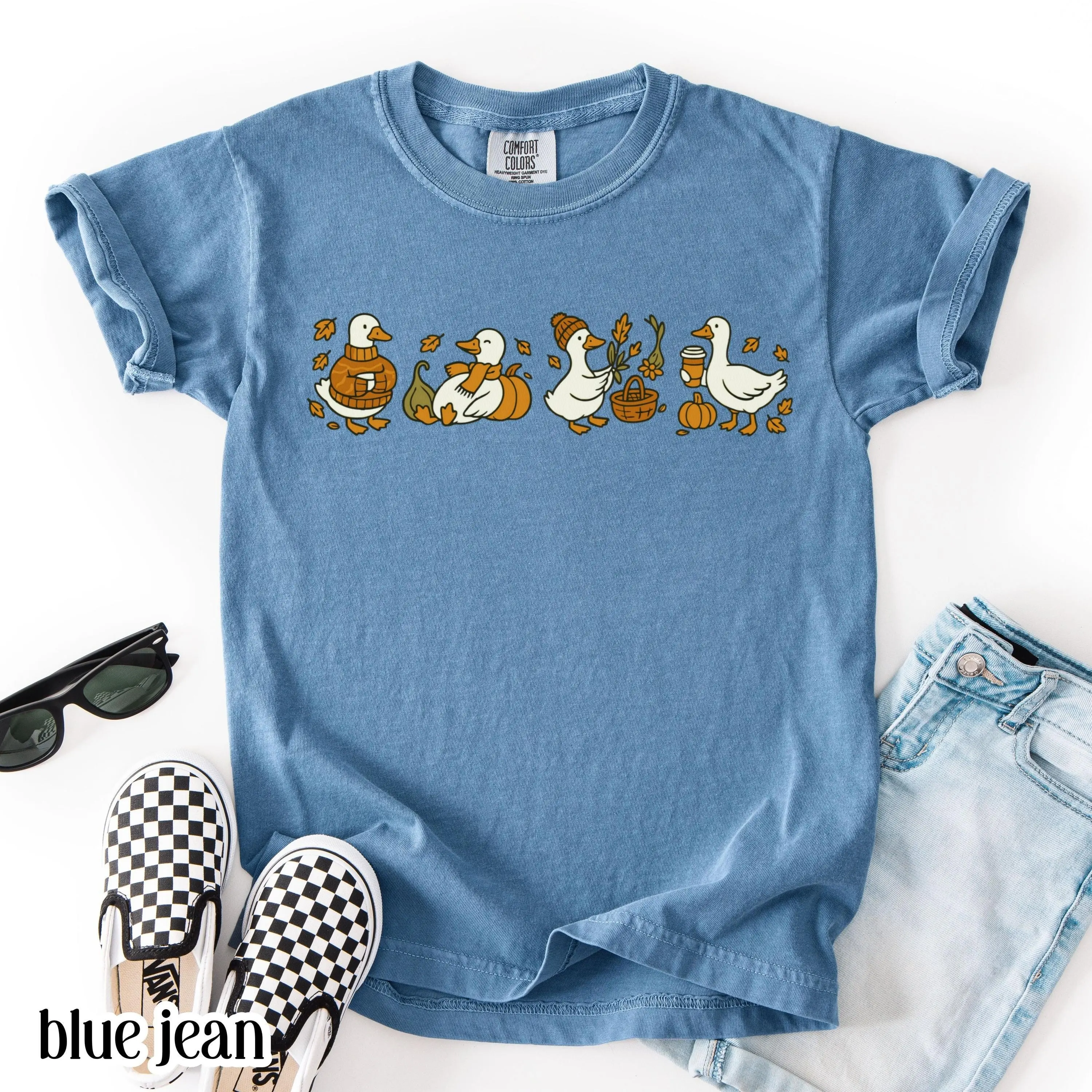 Youth Fall Goose Comfort Colors Shirt, Cozy Silly Autumn Vibes Tee, Thanksgiving Coffee Pumpkin Gourd Halloween Gift - photo 4