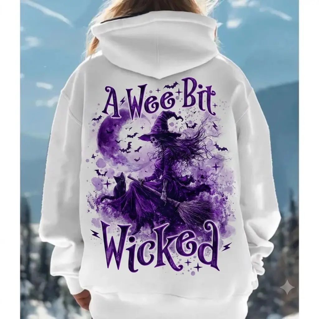 A Wee Bit Wicked Halloween Sweatshirt, Witch Back Print Spooky Season Crewneck, Fall Gift — photo 2