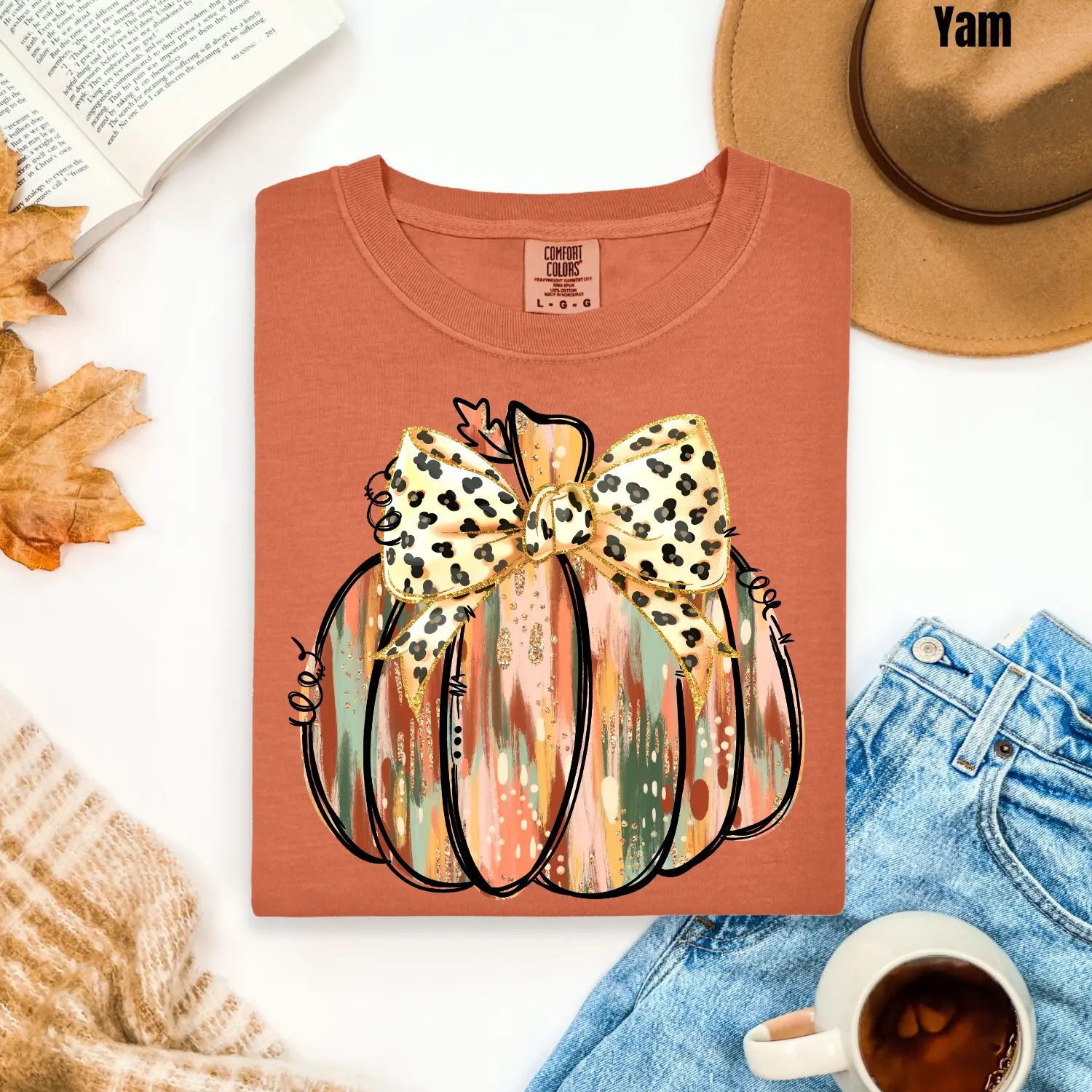 Comfort Colors Pumpkin Shirt, Leopard Bow Fall Graphic Tee, Coquette Halloween Gift for Her