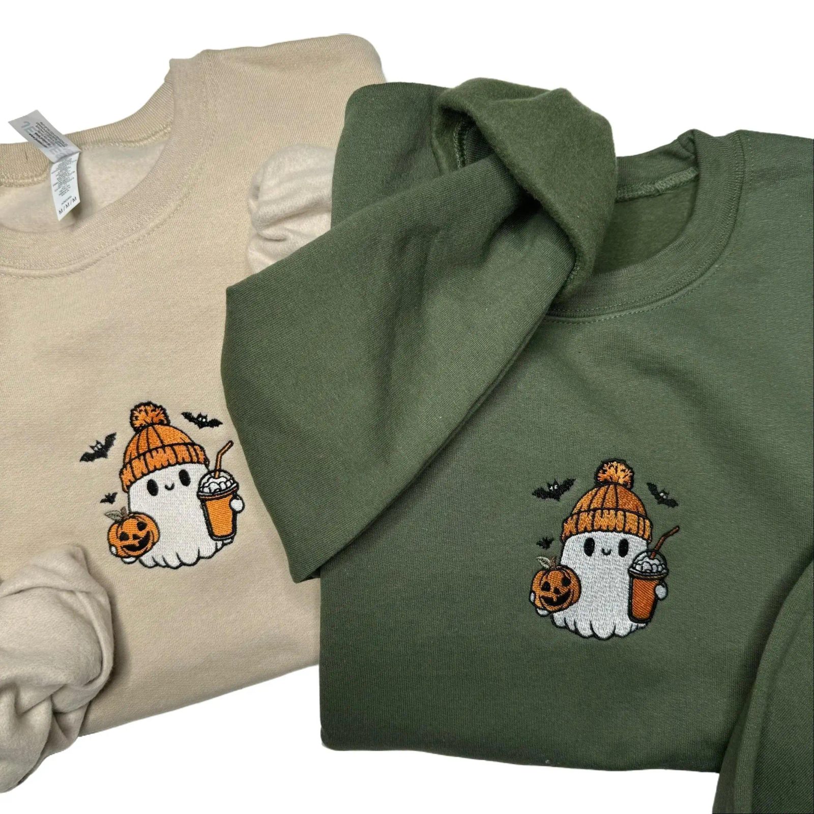 Beanie Ghost Iced Coffee Embroidered Sweatshirt, Cute Ghost Sweatshirt, Fall Crewneck Gift