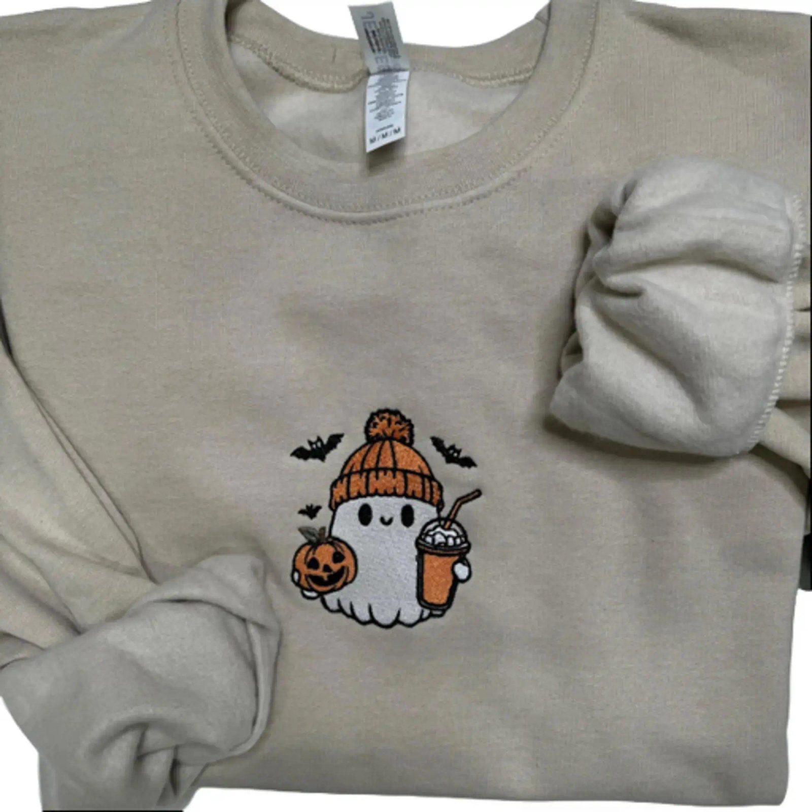 Beanie Ghost Iced Coffee Embroidered Sweatshirt, Cute Ghost Sweatshirt, Fall Crewneck Gift — photo 3