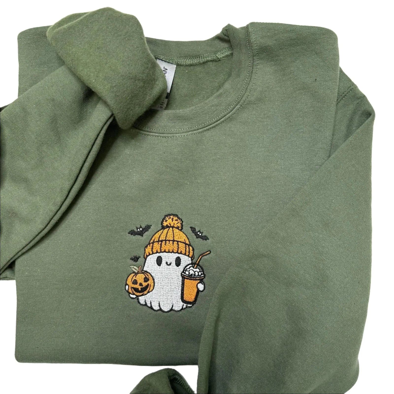 Beanie Ghost Iced Coffee Embroidered Sweatshirt, Cute Ghost Sweatshirt, Fall Crewneck Gift — photo 4