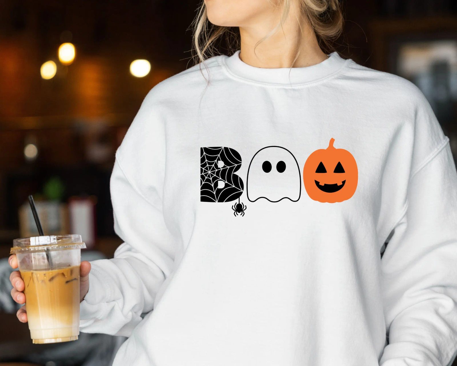 Boo Ghost Sweatshirt, Pumpkin and Spider Web Halloween Sweatshirt, Spooky Season Crewneck, Fall Gift — photo 2