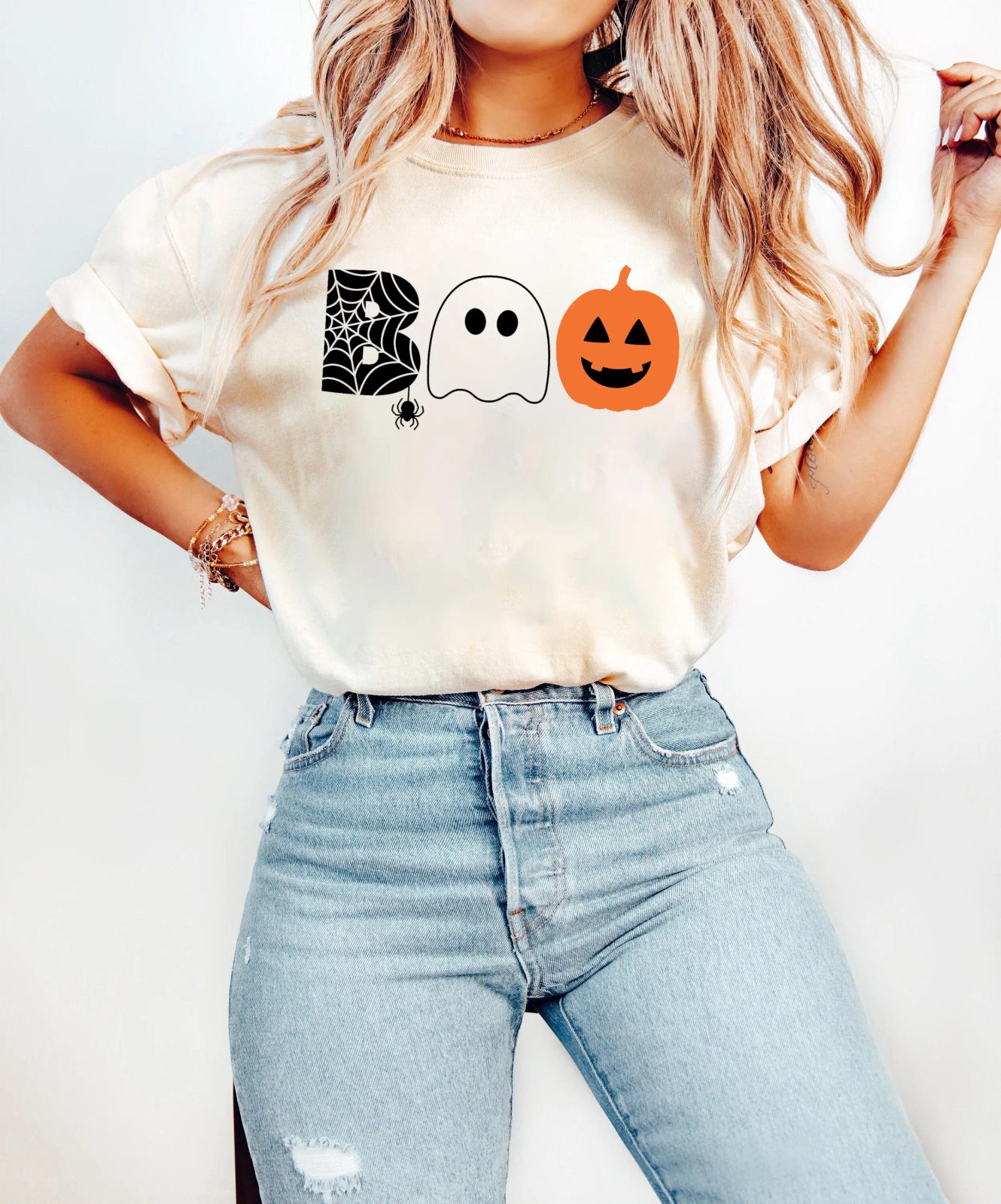 Boo Ghost Sweatshirt, Pumpkin and Spider Web Halloween Sweatshirt, Spooky Season Crewneck, Fall Gift — photo 4