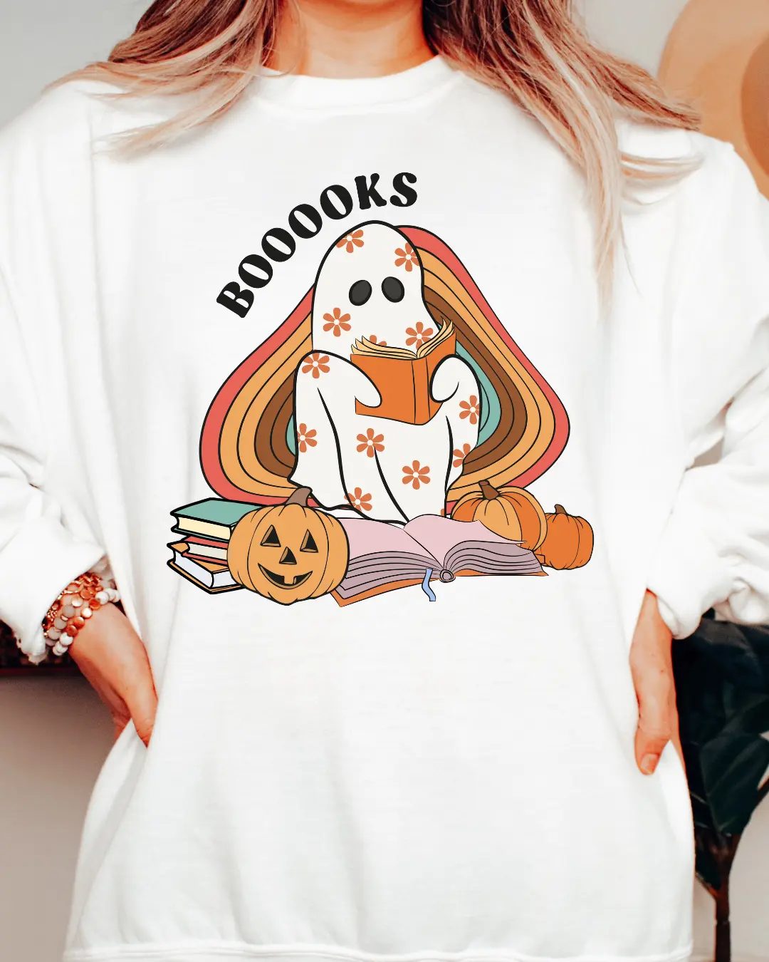 Booooks Ghost Sweatshirt, Cute Halloween Crewneck for Book Lovers, Spooky Season Gift — photo 4