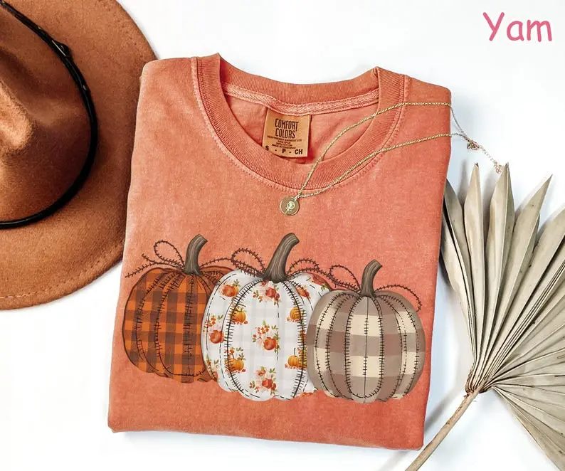 Comfort Colors Pumpkin Shirt, Patchwork Plaid Fall Graphic Tee, Cozy Pumpkin Patch Shirt