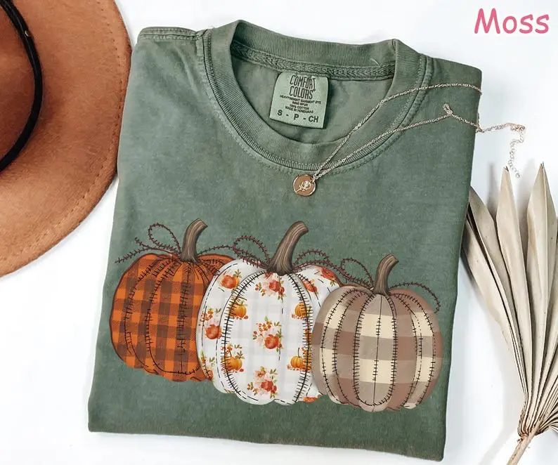 Comfort Colors Pumpkin Shirt, Patchwork Plaid Fall Graphic Tee, Cozy Pumpkin Patch Shirt — photo 5