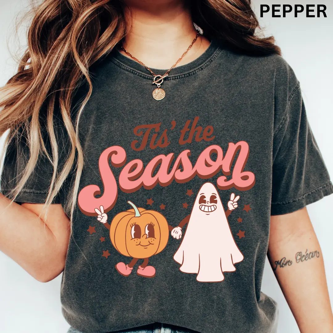 Comfort Colors Tis The Season Halloween Shirt, Retro Ghost and Pumpkin Graphic Tee, Fall Gift for Her — photo 2