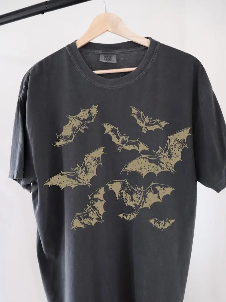 Comfort Colors Vintage Halloween Shirt, Distressed Flying Bats Tee, Retro Whimsigoth Fall Gift
