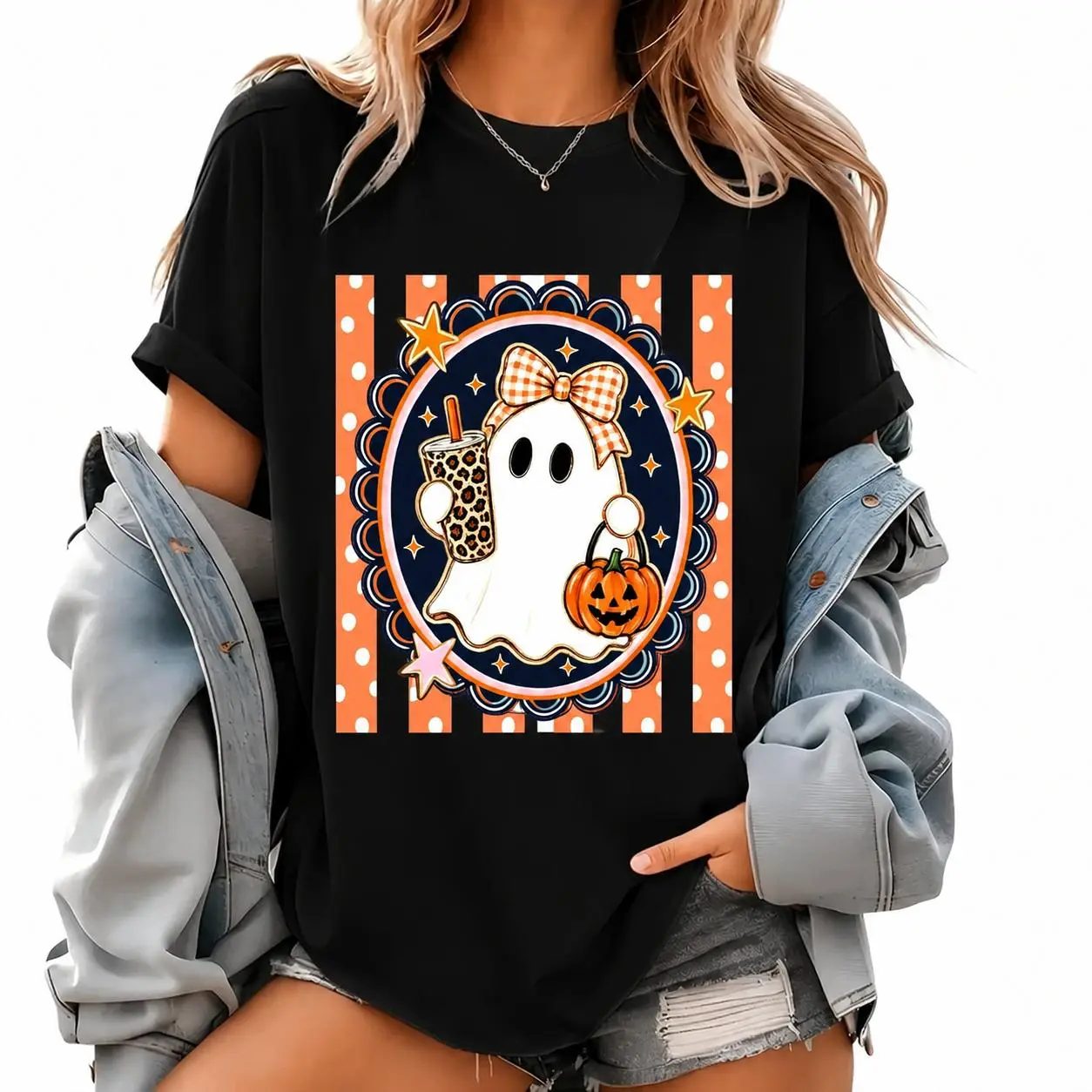 Comfort Colors Cute Ghost Shirt, Ghost Tee with Bow and Iced Coffee, Fall Gift for Her — photo 2