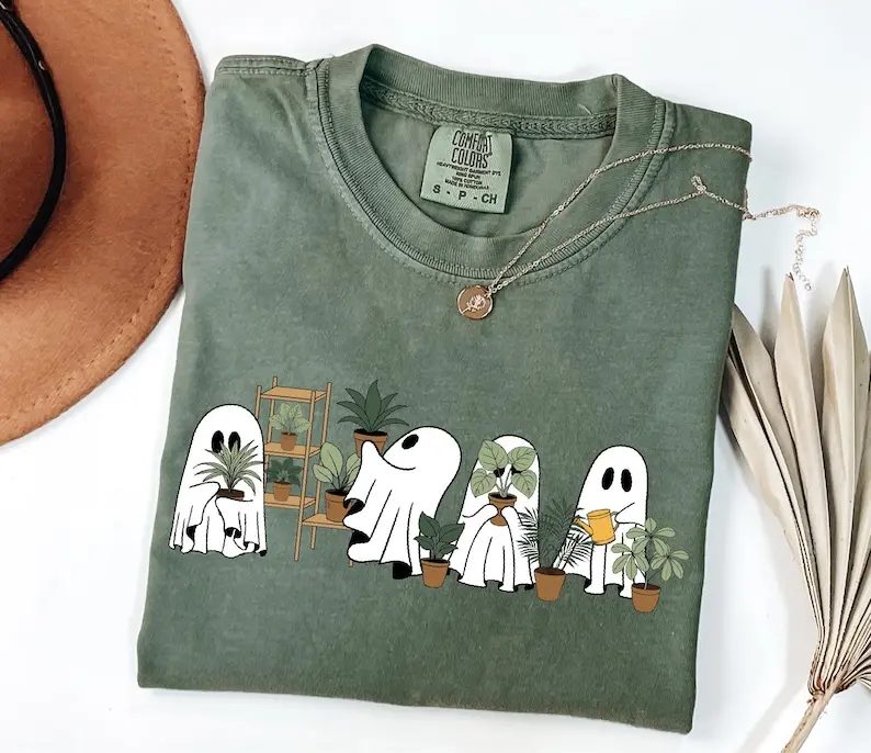 Comfort Colors Ghost Plant Shirt, Cute Ghost Tee, Halloween Gift for Plant Lovers
