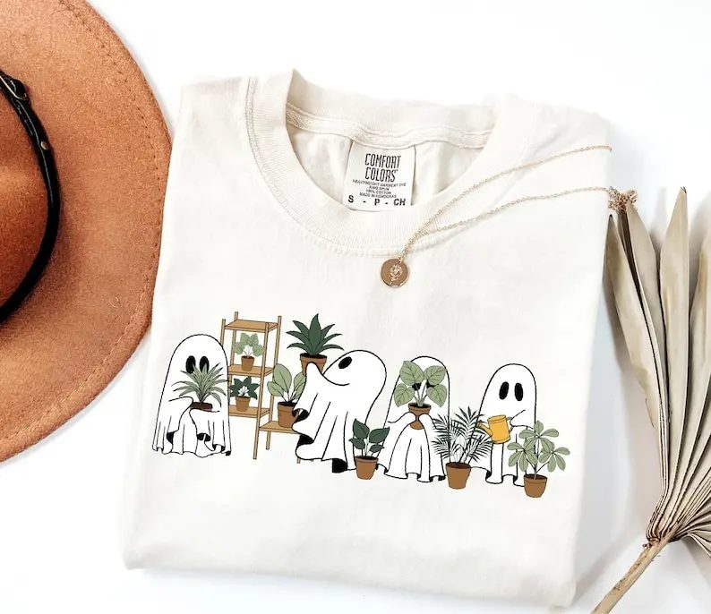 Comfort Colors Ghost Plant Shirt, Cute Ghost Tee, Halloween Gift for Plant Lovers — photo 2