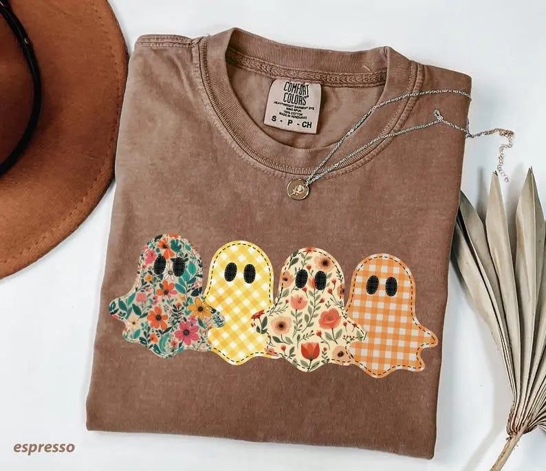 Comfort Colors Cute Ghost Shirt, Floral Patchwork Ghost Tee, Spooky Season Gift for Her