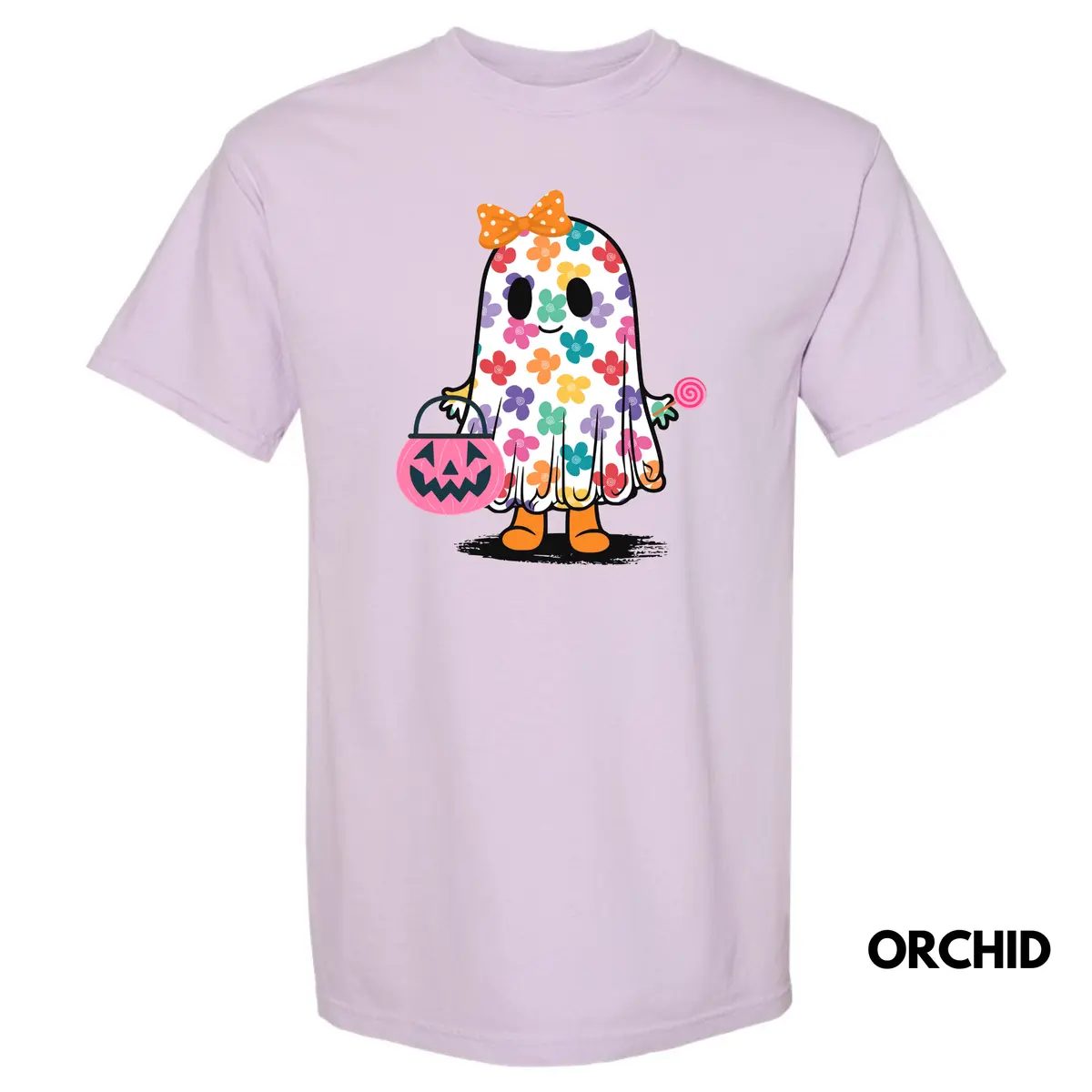 Comfort Colors Cute Ghost Tee, Retro Floral Ghost Shirt, Trick or Treat Halloween Gift