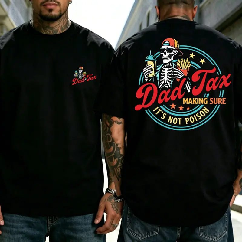 Funny Dad Tax Skeleton Shirt, Retro Fast Food Graphic Tee, Sarcastic Halloween Gift for Dad