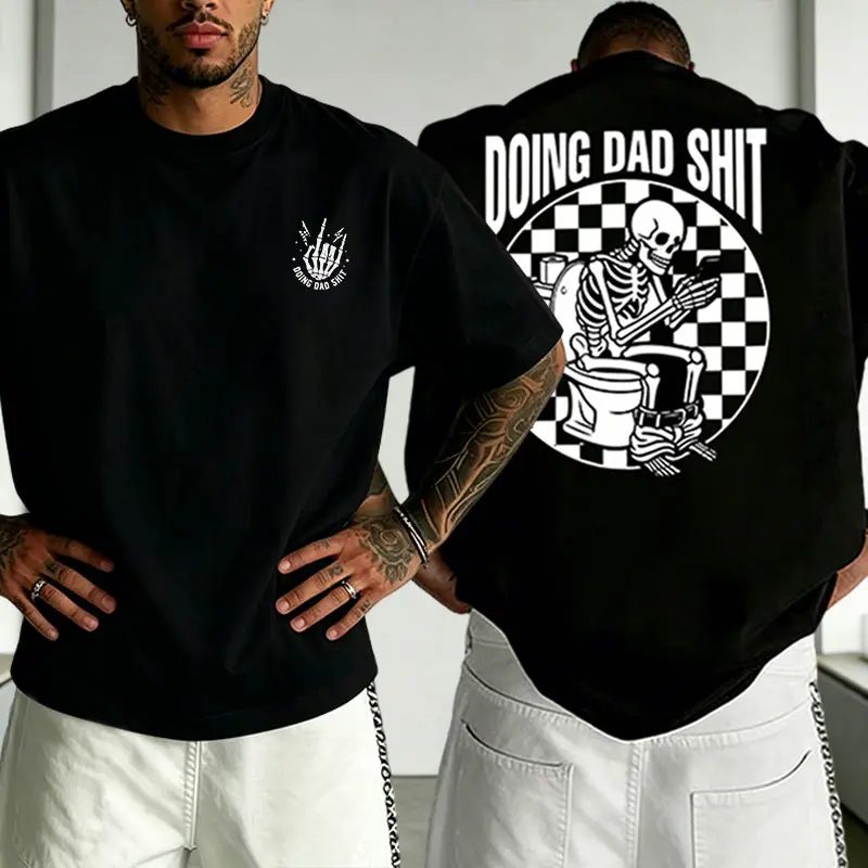Oversized Doing Dad Shit Skeleton Graphic Tee, Funny Halloween Shirt for Dads, Sarcastic Fall Gift