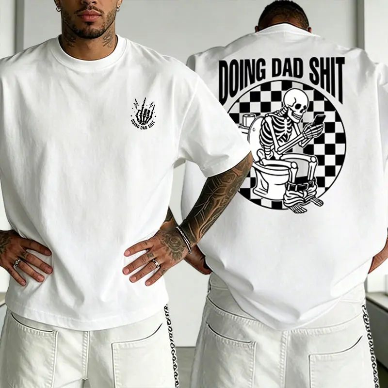 Oversized Doing Dad Shit Skeleton Graphic Tee, Funny Halloween Shirt for Dads, Sarcastic Fall Gift — photo 2