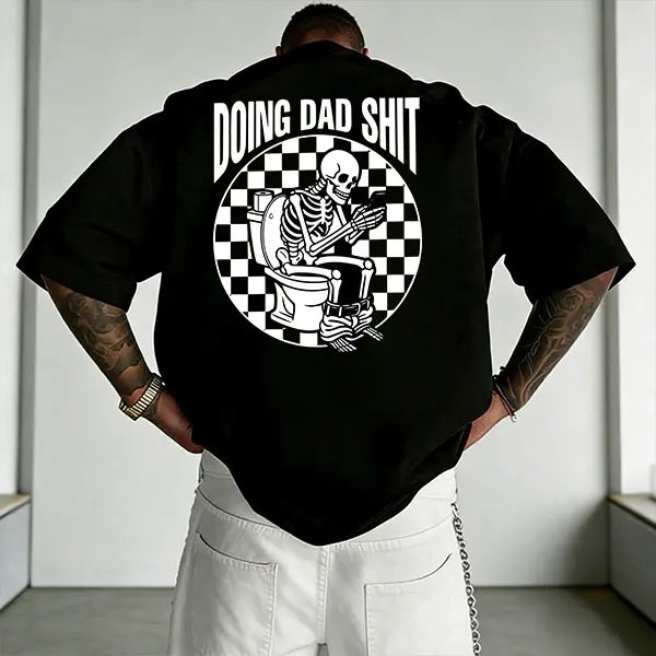 Oversized Doing Dad Shit Skeleton Graphic Tee, Funny Halloween Shirt for Dads, Sarcastic Fall Gift — photo 3