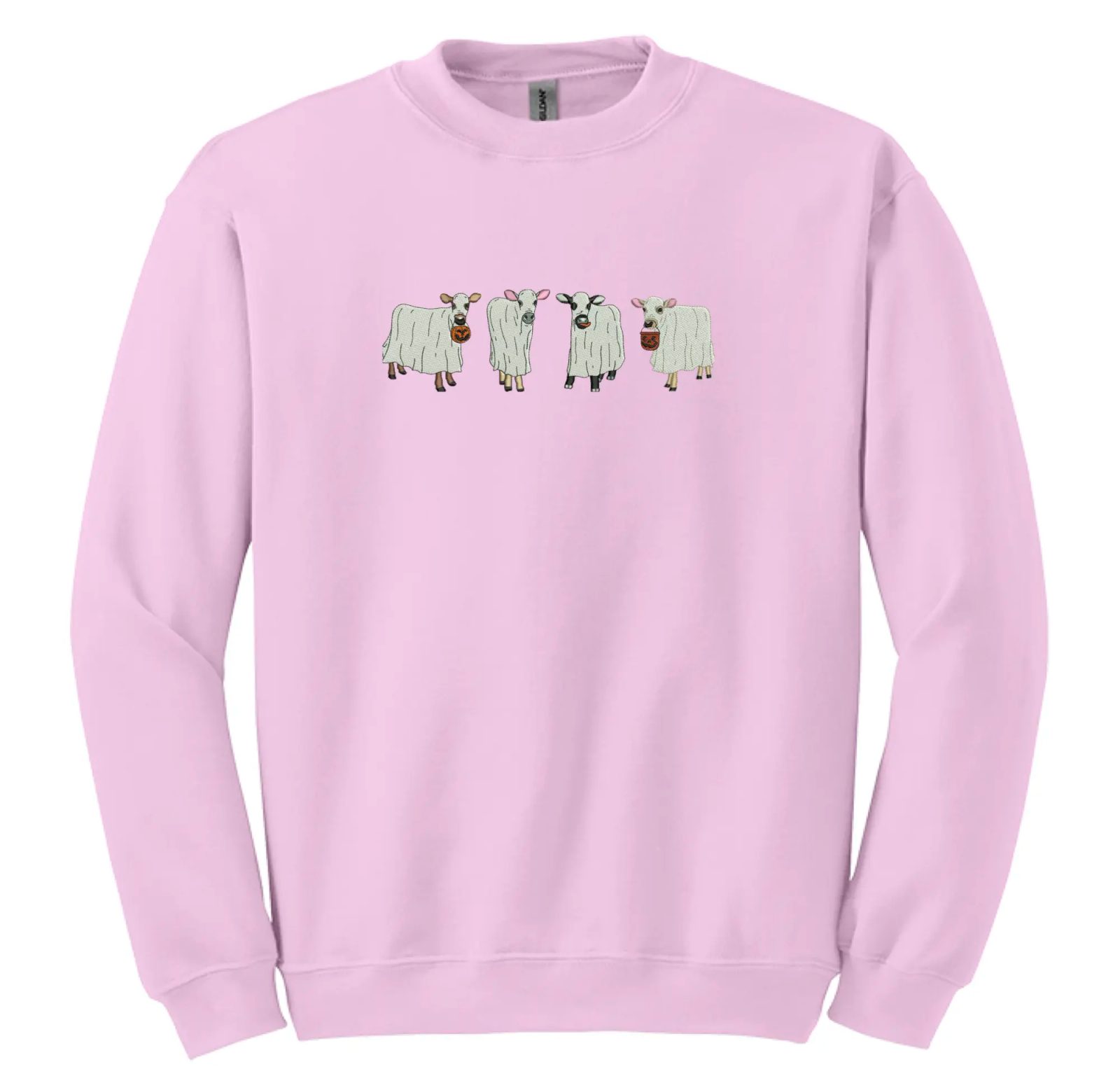 Embroidered Ghost Cow Halloween Crewneck, Cute Ghost Sweatshirt, Spooky Season Gift for Her
