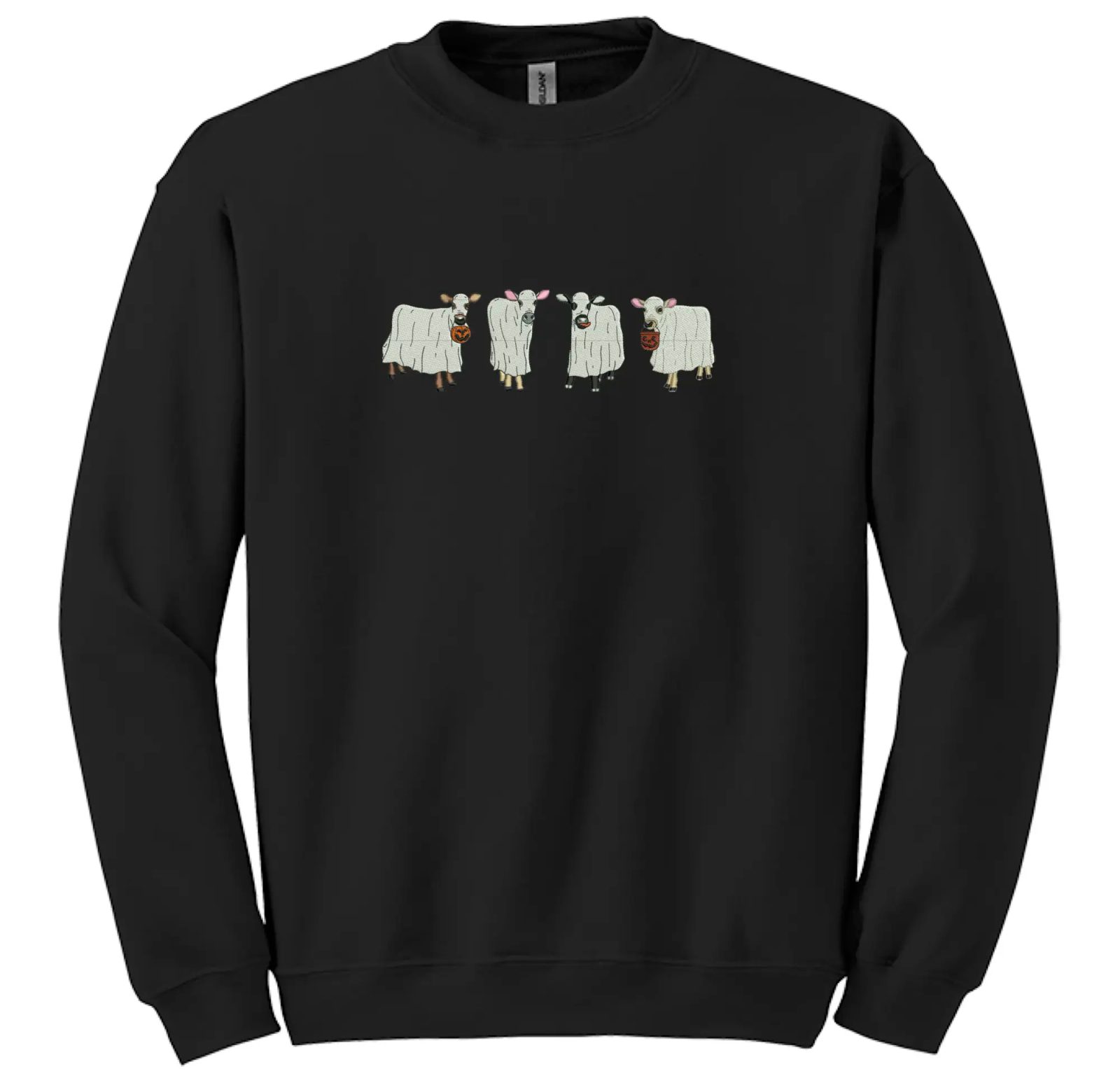 Embroidered Ghost Cow Halloween Crewneck, Cute Ghost Sweatshirt, Spooky Season Gift for Her — photo 3