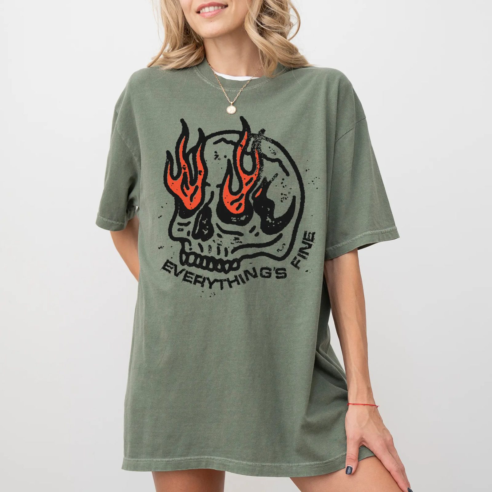 Everything's Fine Flaming Skull Shirt, Funny Halloween Shirt, Halloween Party Tee for Coworkers — photo 2