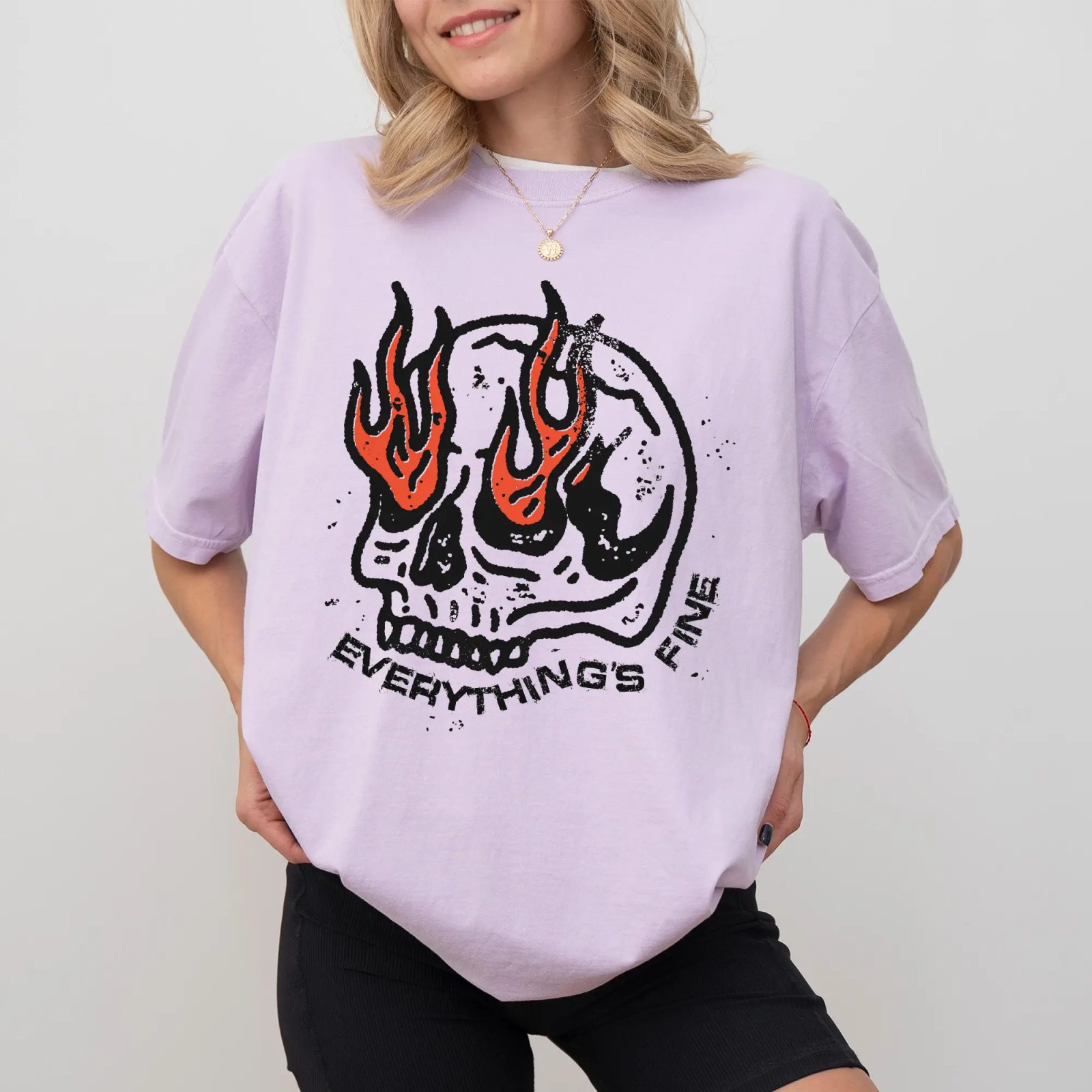Everything's Fine Flaming Skull Shirt, Funny Halloween Shirt, Halloween Party Tee for Coworkers — photo 3