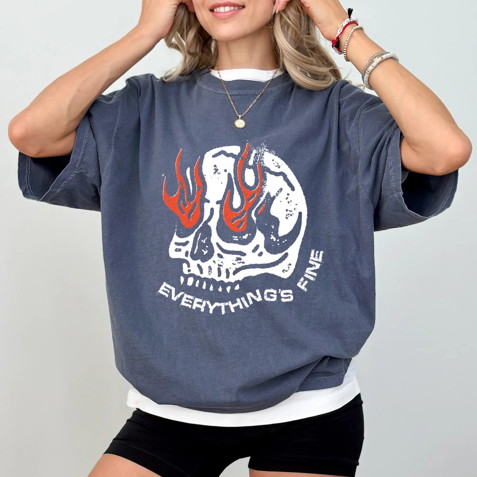 Everything's Fine Flaming Skull Shirt, Funny Halloween Shirt, Halloween Party Tee for Coworkers — photo 4