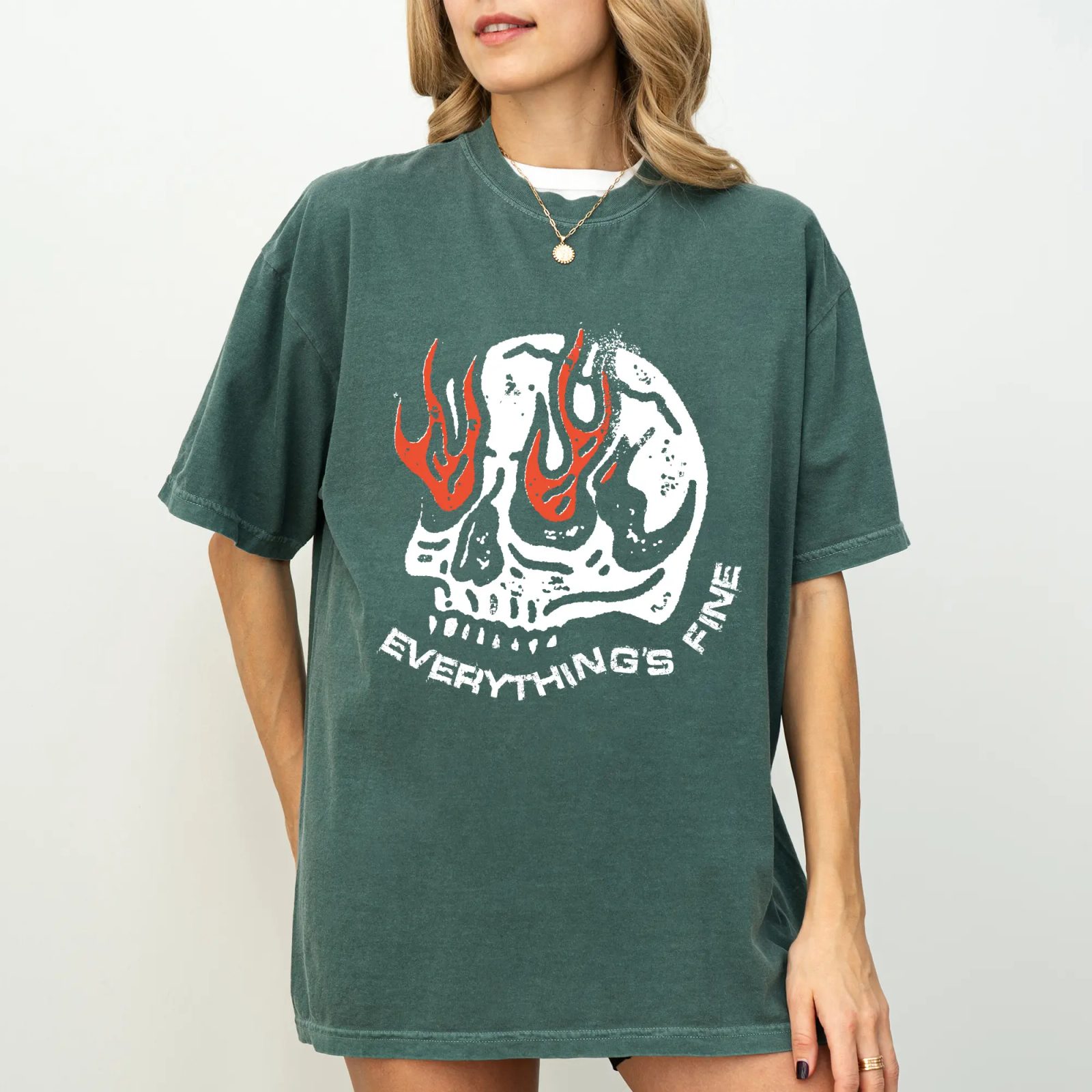 Everything's Fine Flaming Skull Shirt, Funny Halloween Shirt, Halloween Party Tee for Coworkers — photo 5