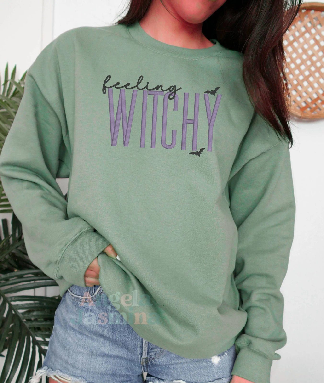 Feeling Witchy Embroidered Sweatshirt, Stitched Halloween Crewneck, Spooky Season Gift for Her