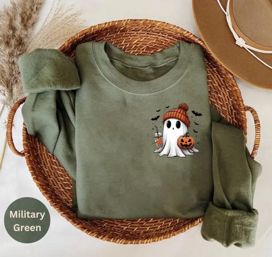Comfort Colors Ghost Coffee Shirt, Cute Ghost Tee with Pumpkin Bucket, Fall Gift for Her — photo 1