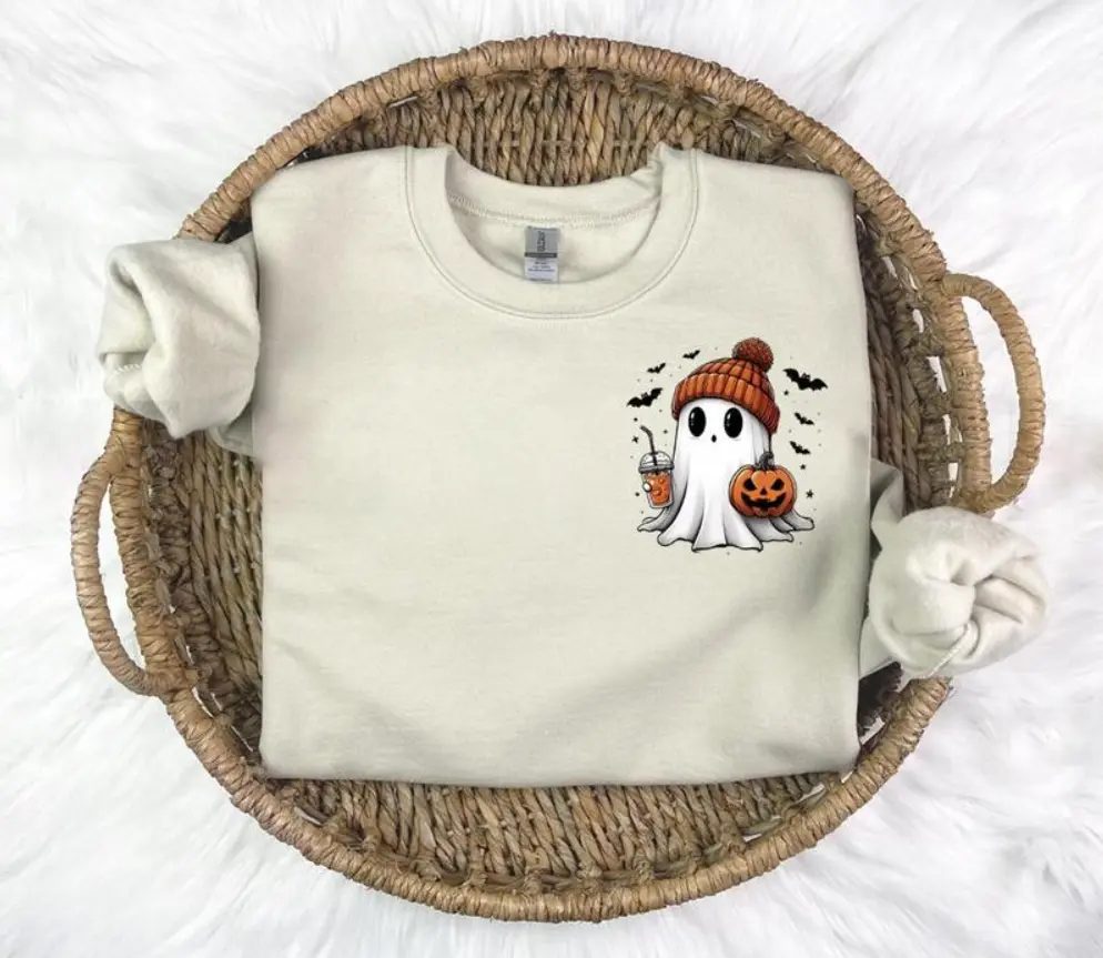 Comfort Colors Ghost Coffee Shirt, Cute Ghost Tee with Pumpkin Bucket, Fall Gift for Her — photo 2