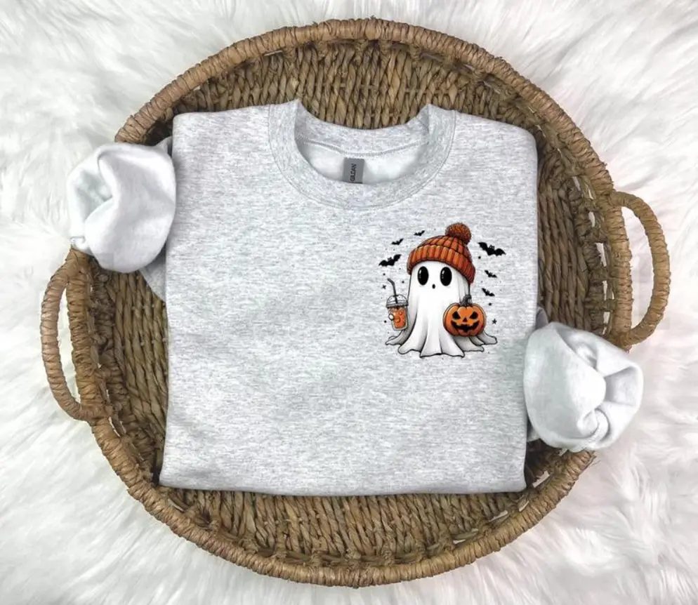 Comfort Colors Ghost Coffee Shirt, Cute Ghost Tee with Pumpkin Bucket, Fall Gift for Her — photo 3