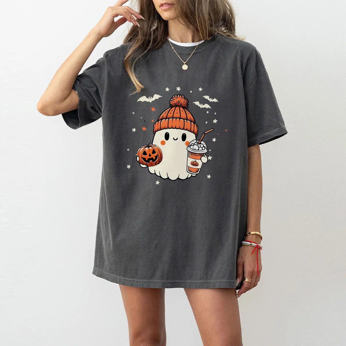Ghost Ice Coffee Sweatshirt, Cute Ghost Sweatshirt, Pumpkin Beanie Halloween Crewneck, Cozy Fall Gift — photo 2