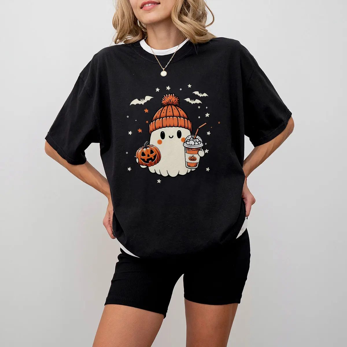 Ghost Ice Coffee Sweatshirt, Cute Ghost Sweatshirt, Pumpkin Beanie Halloween Crewneck, Cozy Fall Gift — photo 3