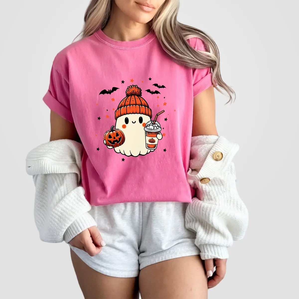 Ghost Ice Coffee Sweatshirt, Cute Ghost Sweatshirt, Pumpkin Beanie Halloween Crewneck, Cozy Fall Gift — photo 5