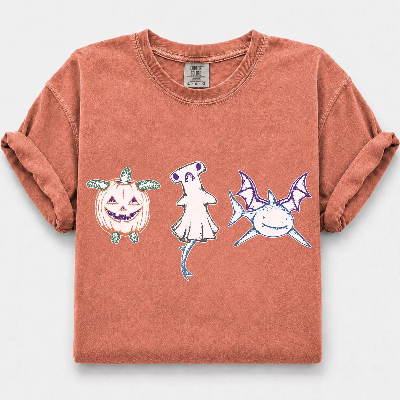 Comfort Colors Halloween Shark Shirt, Cute Ghost Shirt, Pumpkin Sea Turtle Tee, Fall Gift for Ocean Lovers — photo 2