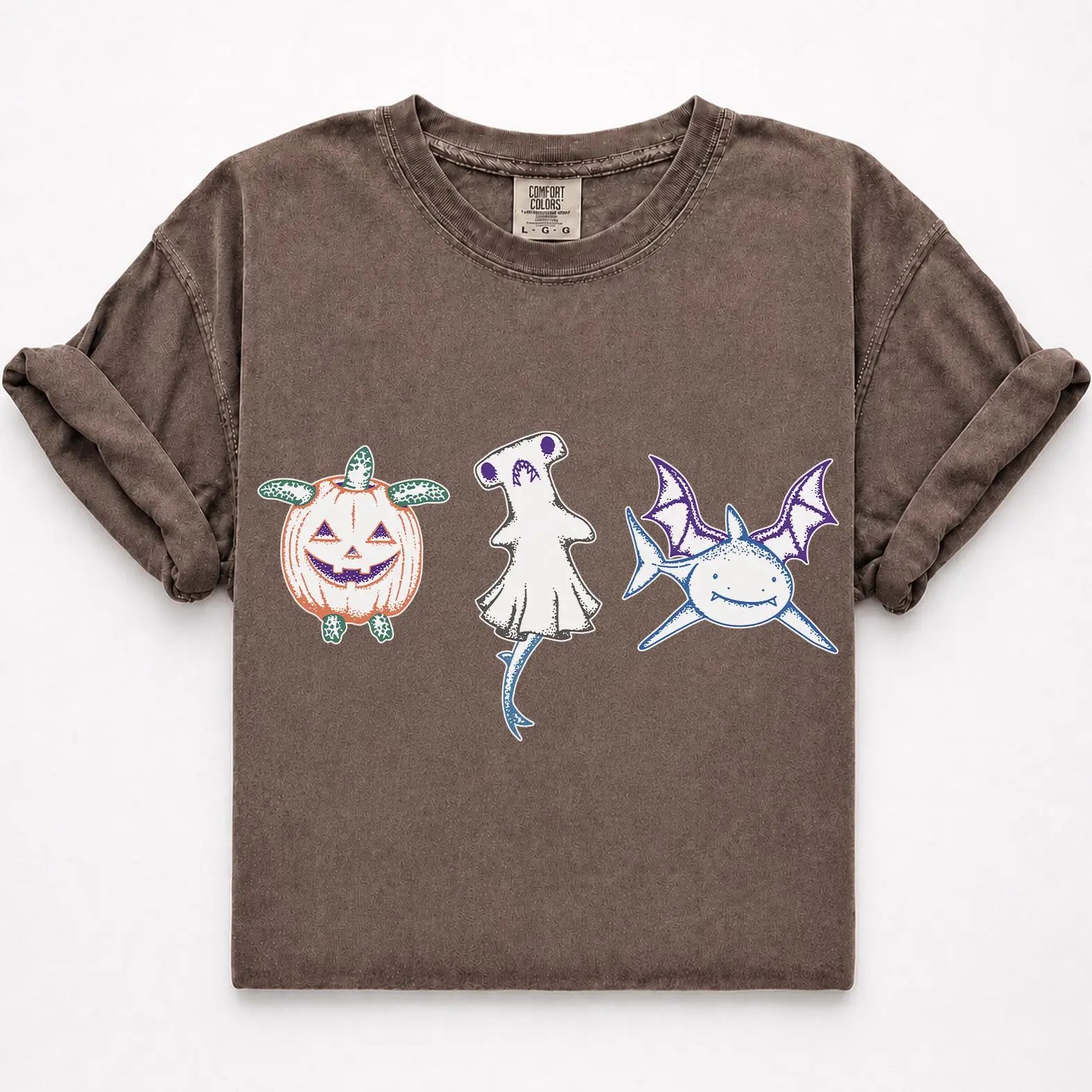 Comfort Colors Halloween Shark Shirt, Cute Ghost Shirt, Pumpkin Sea Turtle Tee, Fall Gift for Ocean Lovers — photo 3
