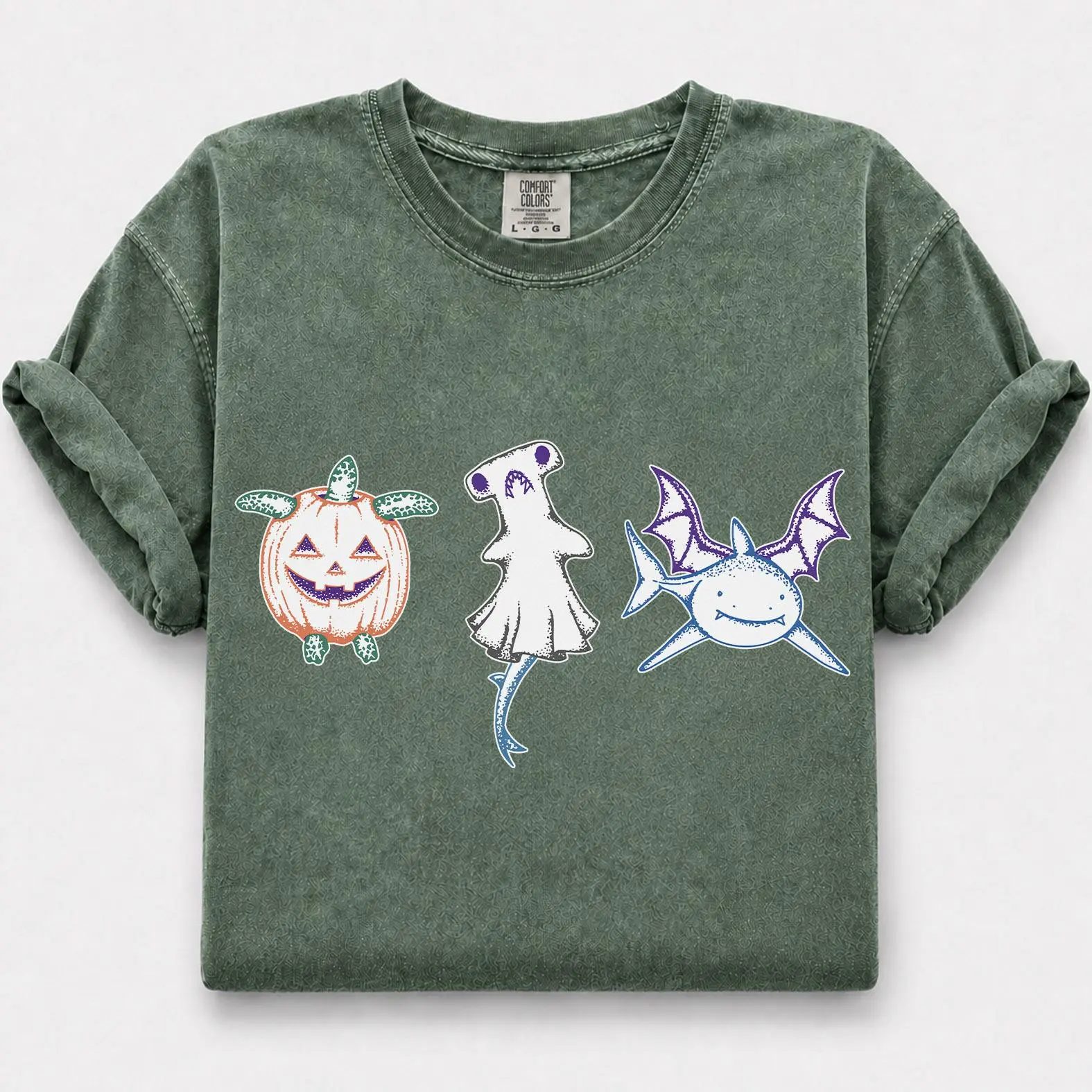 Comfort Colors Halloween Shark Shirt, Cute Ghost Shirt, Pumpkin Sea Turtle Tee, Fall Gift for Ocean Lovers — photo 4